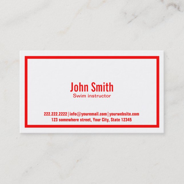 Red Border Swim Instructor Business Card Visitenkarte (Vorderseite)