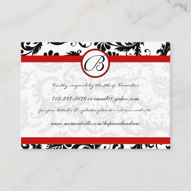 Red Borders Black Damask Response Cards Begleitkarte (Vorderseite)