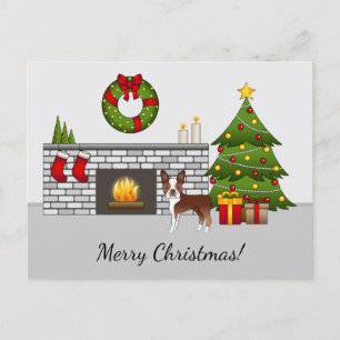 Red Boston Terrier in einem festlichen Weihnachtsz Postkarte
