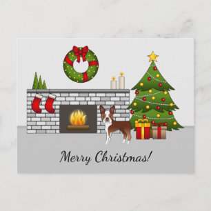 Red Boston Terrier in einem festlichen Weihnachtsz Postkarte
