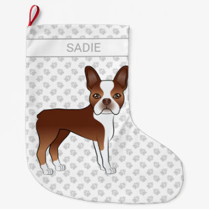 Red Boston Terrier Niedlich Cartoon Dog & Individu Großer Weihnachtsstrumpf