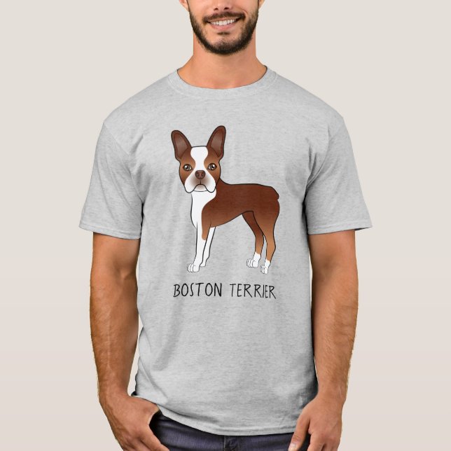 Red Boston Terrier Niedlich Cartoon Dog & Your Tex T-Shirt (Vorderseite)