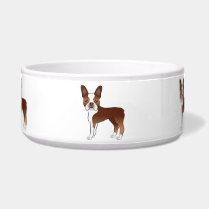 Red Boston Terrier Niedlich Cartoon Dog Zeichnunge Napf