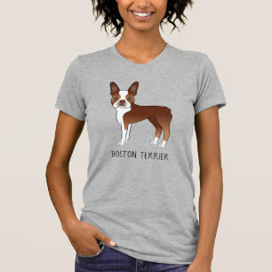 Red Boston Terrier Niedlicher Cartoon Dog & Custom T-Shirt