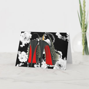 Red Bottom Spike Heelse Romantische Rose Karte