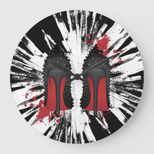 Red Bottoms Stilettos shoes heels spatters & drips Große Wanduhr