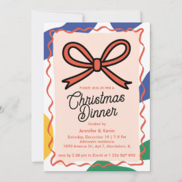 Red Bow Abstrakt Modern Christmas Dinner Feiertagskarte