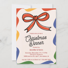 Red Bow Abstrakt Modernes WeihnachtsessenEinladung Feiertagskarte