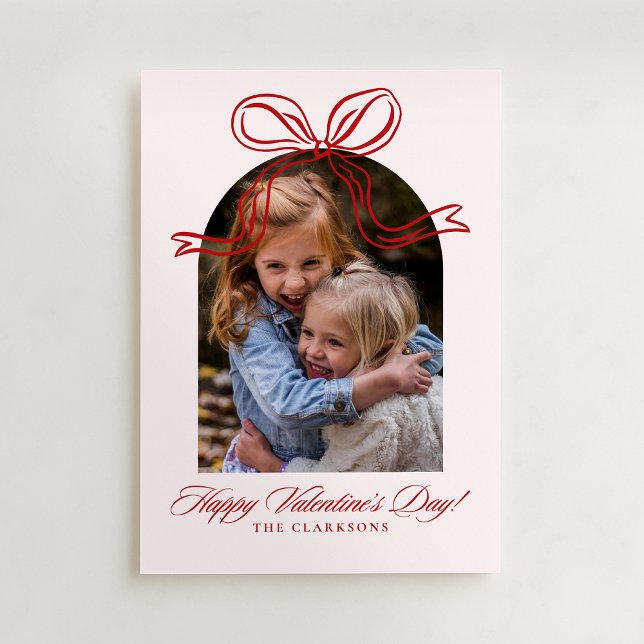 Red Bow Arch Frame Valentine’s Day Photo Card Einladung (Von Creator hochgeladen)