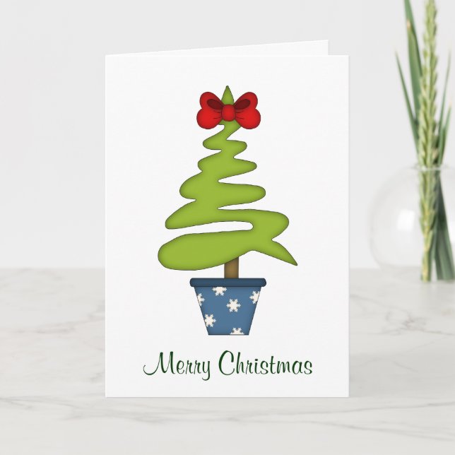 Red Bow auf Weihnachtsbaum+Kranz Feiertagskarte (Vorderseite)