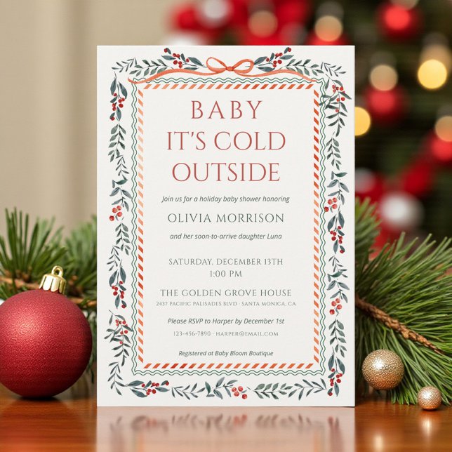 Red Bow Baby It's Cold Outside Baby Shower Einladung (Von Creator hochgeladen)