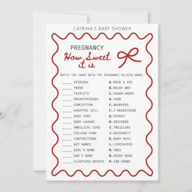 Red Bow Baby Shower - Editable Name, 5x7 Einladung (Vorderseite)