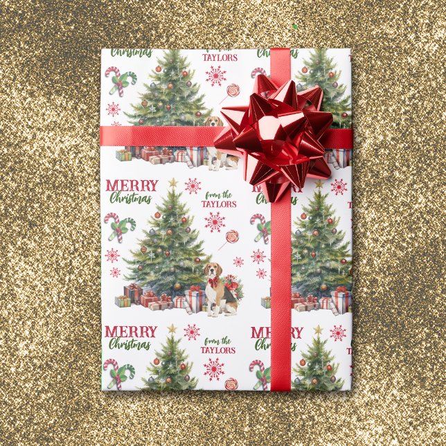 Red Bow Beagle Dog Holiday Tree Geschenkpapier (Von Creator hochgeladen)