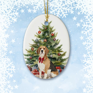 Red Bow Beagle Hound Dog Weihnachten Keramik Ornament