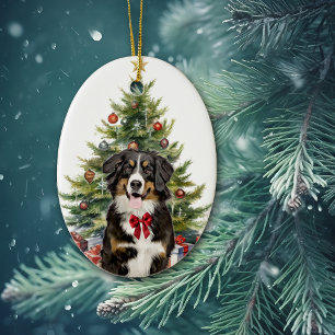 Red Bow Bernese Mountain Dog Weihnachten Keramik Ornament