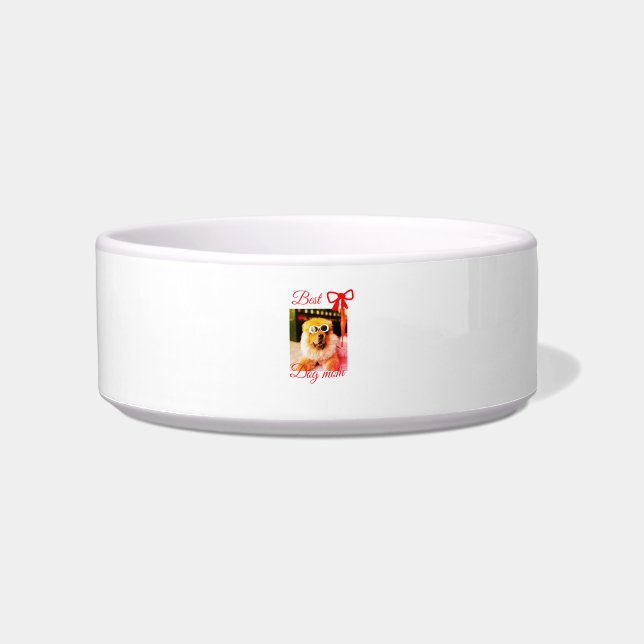 Red bow best dog Mom Papa Foto hund/pet name Napf (Vorderseite)