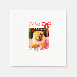Red bow best dog Mom Papa Foto hund/pet name Serviette