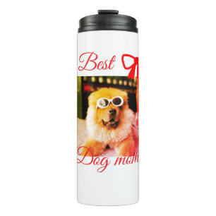 Red bow best dog Mom Papa Foto hund/pet name Thermosbecher