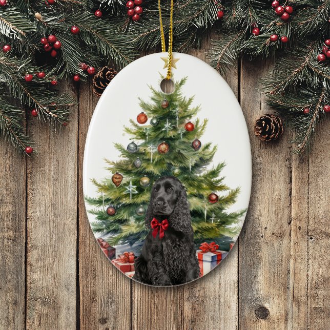 Red Bow Black Cocker Spaniel Dog Keramik Ornament (Von Creator hochgeladen)