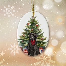 Red Bow Black Labrador Retriever Keramik Ornament