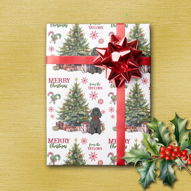 Red Bow Black Standard Poodle Dog Holiday Tree Geschenkpapier (Von Creator hochgeladen)