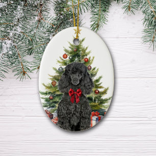 Red Bow Black Standard Poodle Dog Weihnachten Keramik Ornament