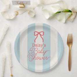 Red Bow & Blue Stripes Baby Shower Pappteller