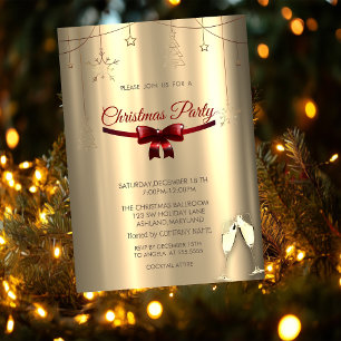 Red Bow, Brillen Gold Ornaments Company Weihnachte Einladung