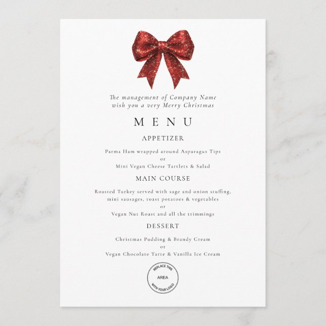 Red Bow Business Logo Christmas Party Menu Card Einladung (Vorderseite)