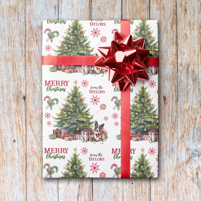 Red Bow Cardigan Welsh Corgi Dog Holiday Tree Geschenkpapier (Von Creator hochgeladen)