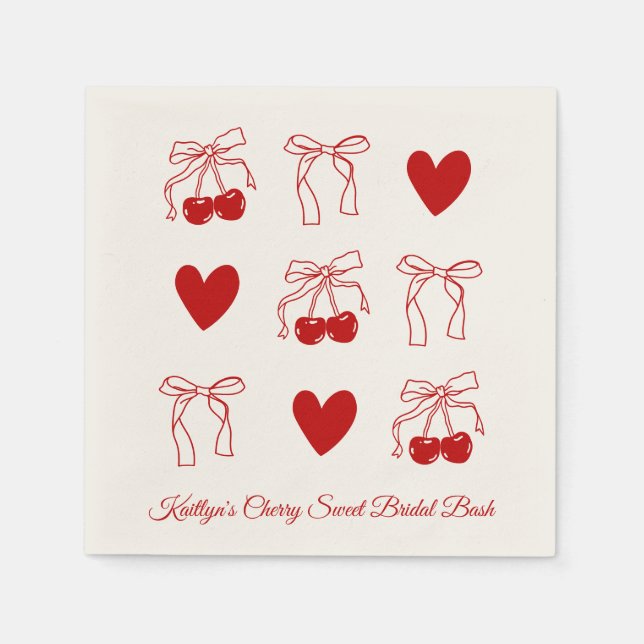 Red Bow Cherry Sweet Brautparty Napkins Serviette (Vorderseite)