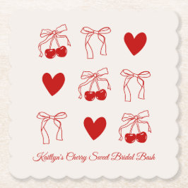 Red Bow Cherry Sweet Brautparty Paper Untersetzer