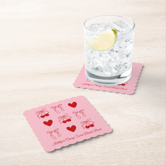 Red Bow Cherry Sweet Brautparty Paper Untersetzer (Vor Ort)