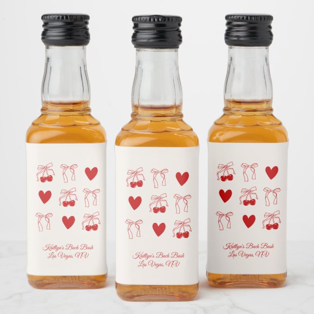 Red Bow Cherry Sweet Junggeselinnen-Abschied Alkoholflaschenetikett (Flaschen)