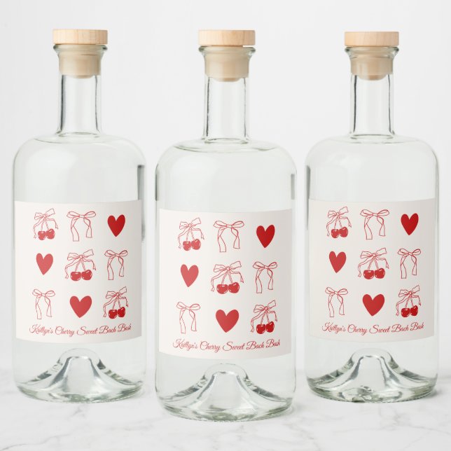 Red Bow Cherry Sweet Junggeselinnen-Abschied Dekor Alkoholflaschenetikett (Flaschen)
