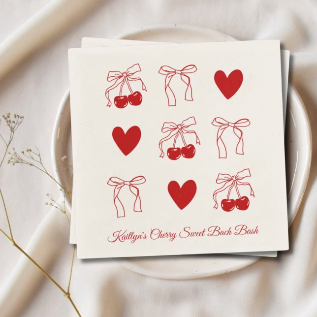 Red Bow Cherry Sweet Junggeselinnen-Abschied Napki Serviette (Red Bow Cherry Sweet Bachelorette Party Napkins
)