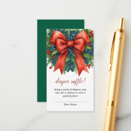 Red Bow Christmas Baby Shower Diaper Raffle Begleitkarte
