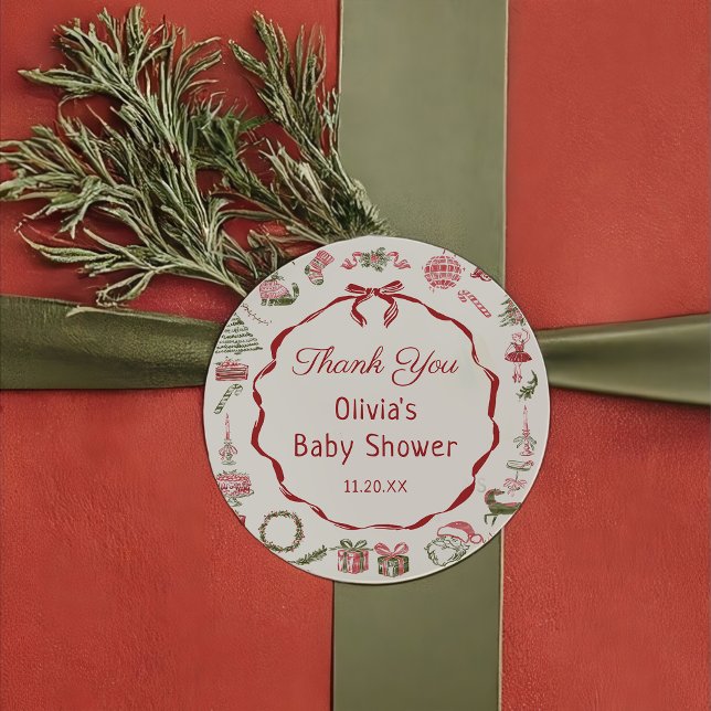 Red Bow Christmas Baby Shower Sticker  (Von Creator hochgeladen)