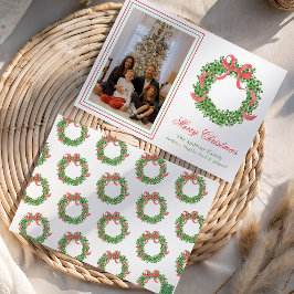Red Bow Christmas Boxwood Wreath Foto Feiertagskarte