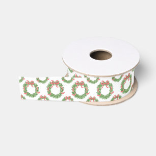 Red Bow Christmas Boxwood Wreath Ripsband