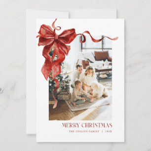 Red Bow Christmas Card Coquette Foto Holiday Card Feiertagskarte