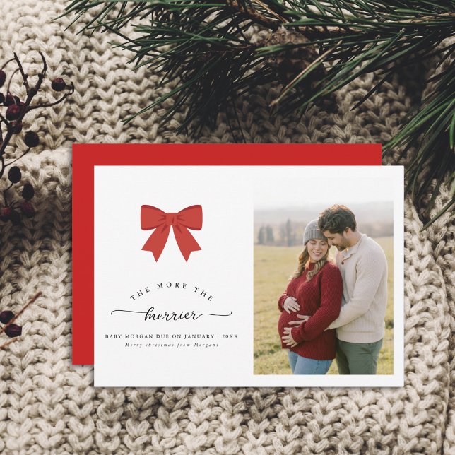Red Bow Christmas Pregnancy Announccard Feiertagskarte (Von Creator hochgeladen)