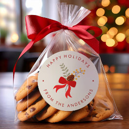 Red Bow Christmas Runder Aufkleber