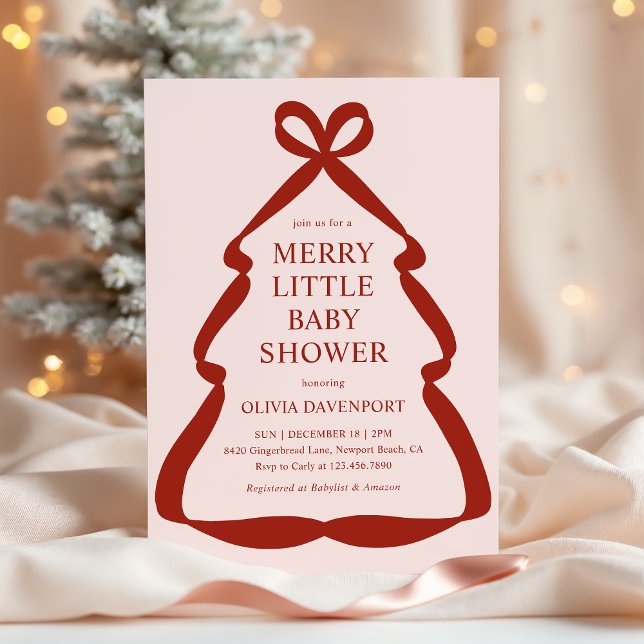 Red Bow Christmas Tree Merry Little Baby Shower Einladung (Von Creator hochgeladen)