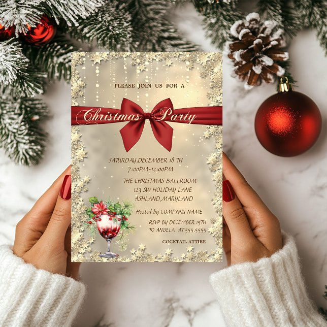  Red Bow Cocktail Poinsettia Christmas Corporated  Einladung (Von Creator hochgeladen)