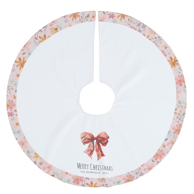 Red Bow Coquette Modernes Blumenfestival Polyester Weihnachtsbaumdecke (Vorderseite)