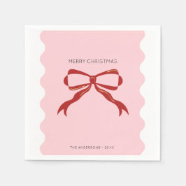 Red Bow Coquette Squiggly Borders Christmas Serviette