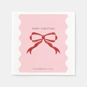 Red Bow Coquette Squiggly Borders Christmas Serviette