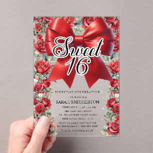 Red Bow Coquette Vintag Sweet Floral 16 Acryleinladungen