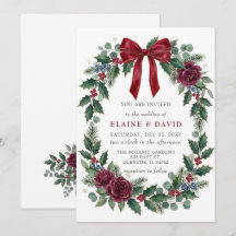 Red Bow Floral Winter Christmas Wedding 